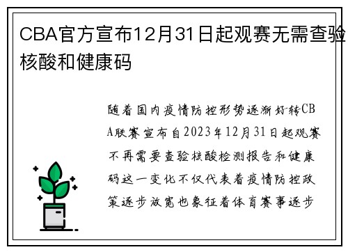 CBA官方宣布12月31日起观赛无需查验核酸和健康码